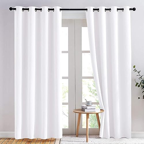 Image of Purav Light 8 Feet Blackout Curtains | Faux Silk Fabric| Thermal Insulated, Noise Reducting, Heavy Duty, Sun Blocking for Home Living Room & Bedroom, Eyelet Design| White Set of 2