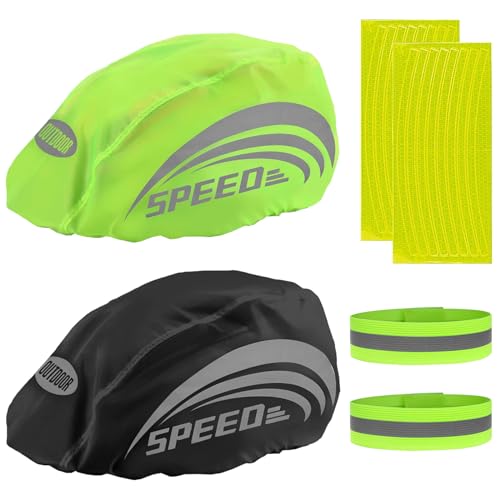Fahrradhelm Regenschutz Wasserdichter Helmüberzug 2 Stück Helm Regenschutz mit Fluoreszierendes Armband und Reflektierende Fahrradaufklebe faltbarer Reflektierende Fahrrad Regenhaube, für Alle Helme