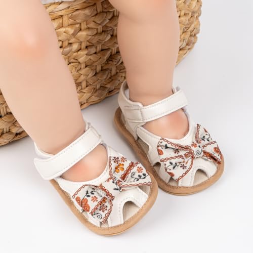 Image of Babelvit Infant Baby Girl Boy Sandals Comfort Premium Summer Outdoor Casual Beach Shoes with Flower Bowknot Anti Slip Rubber Sole Newborn Toddler Prewalker First Walking Shoes