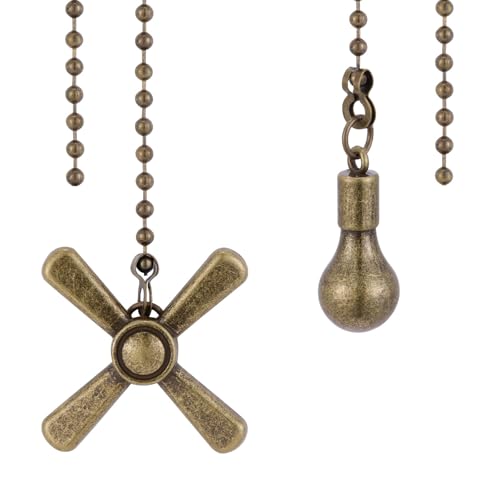 Kelduemi Ceiling Fan Pull Chain Ornaments, 13.6 Inches Fan Pulls Extension Chains Set, Decorative Metal Light Bulb and Fan Cord, Ultra Long 3mm Diameter Beaded Ball Pull Chains for Lamp