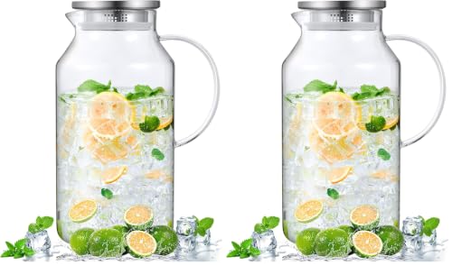 Image of Bivvclaz 1 Gallon Glass Pitcher with Lid and Handle, Water Pitcher for Fridge, Glass Carafe for Hot /Cold Water, Large Iced Tea Jug for Coffee, Juice and Homemade Beverage (Pack of 2)
