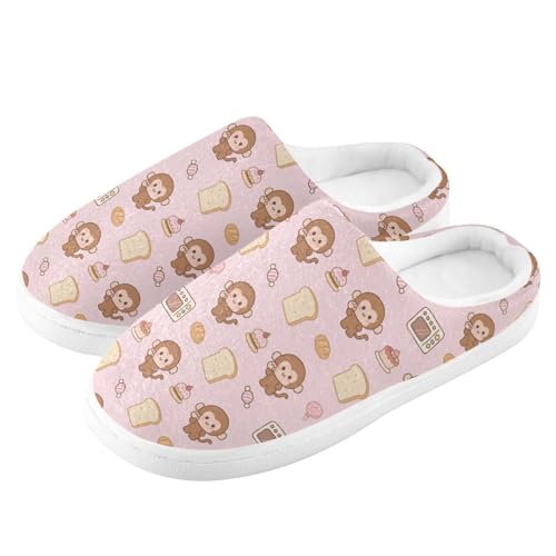 Cute Monkey Dessert Bread Pink Slippers for Women Men Indoor Slippers Memory Foam Fuzzy Slippers House Shoes for Indoor Outdoor Size 6/7 23013264