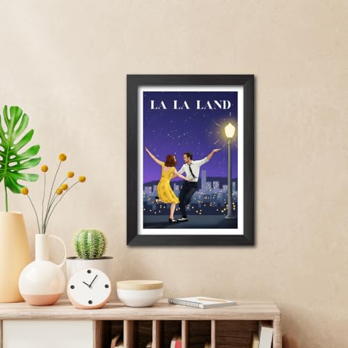 Image of TenorArts La La Land Poster Hollywood Movie Posters Vector Art Photo Frame Painting With Dark Wooden Texture (12inches x 9inches)
