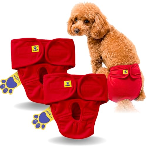 Image of A+a Pets' MAA' Cotton Dog Underwear Diaper Combo - Stretchable, Comfortable, Washable & Reusable (S, Red Set)