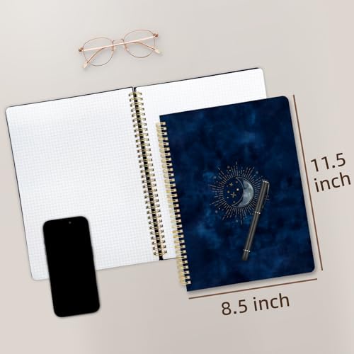 Image of Cute Spiral Notebook 8.5 x 11 Graph Paper Journal A4, Blue Moon | 70 page, Note Book with Pocket, Large, Big, Hard Cover, Aesthetic, Pretty Design, for Women, Girls, Kawaii