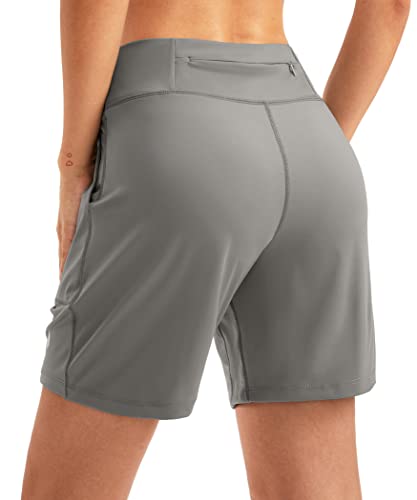 Santiny Women's 6'' Athletic Long Shorts With 4 Pockets High Waisted Bermuda Shorts For Women Walking Running Casual (Light Grey_M) #TOP1