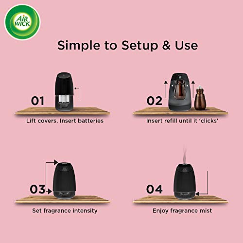 Image of Airwick Essential Mist Automatic Fragrance Mist Diffuser Kit (Machine + Jasmine & Peony Oil Refill - 20 ml) | Natural Essential Oils Diffuser | Automatic Air Freshener