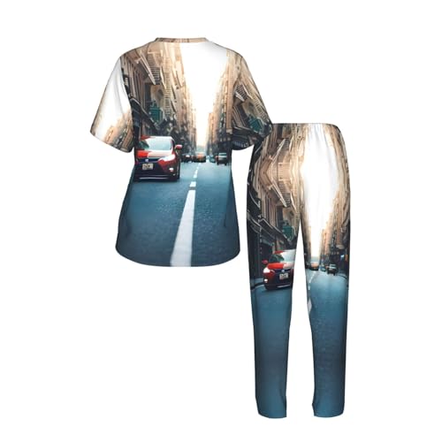 Pyjama doux pour femme vêtement de nuit confortable imprimé voiture rouge