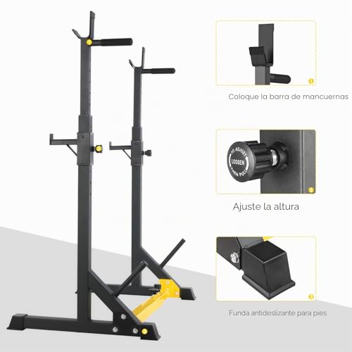 Miniatura 3 de Soporte Sentadillas Rack Ajustable, Soporte Barra Pesas Estante De Barra Con Pesas Ajustable Para Gimnasio Casa, Máx 250kg Amarillo