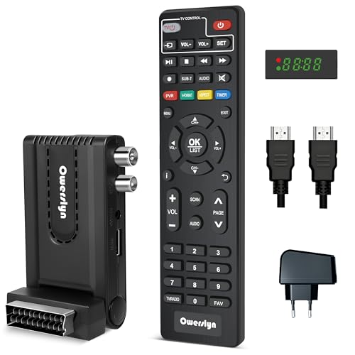 Sintonizador TDT HD 2025, OWERSLYN Decodificador TDT DVB-T2 HDMI CEC Receptor DVB-T2 1080P H.265 HEVC 10 bit, Soporta Salida HDMI/SCART y USB Mediaplayer, Función PVR, Control Remoto IR 2 en 1 (M5)
