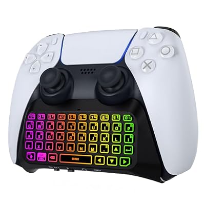 MoKo RGB Backlight Keyboard for PS5 Controller, Bluetooth Wireless Mini Gamepad Chatpad for PlayStation 5 with Upgraded Built-in Speaker & 3.5mm Audio Jack for PS5 Controller Accessories
