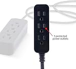 GE Pro 3-Outlet Power Strip with Surge Protection, 8 Ft Designer Braided Extension Cord, Grounded, Flat Plug, 250 Joules, Warranty, UL Listed, Black/Gray, 41282