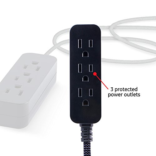 Ge Pro 3-Outlet Power Strip With Surge Protection, 8 Ft Designer Braided Extension Cord, Grounded, Flat Plug, 250 Joules, Warranty, Ul Listed, Black/Gray, 41282 #TOP1