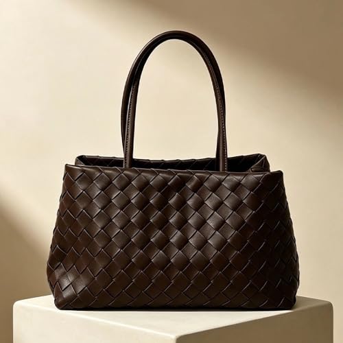 HUIJUFU Coffee Soft Woven Vegan Leather Shoulder Tote Bag for Women by HUIJUFU - Used condition - Image 5
