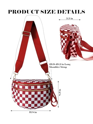 Image of Black and White Checkered Crossbody Bag Bum Bag for Women,Spacious Checkered Purse Fanny Packs Belt Bag