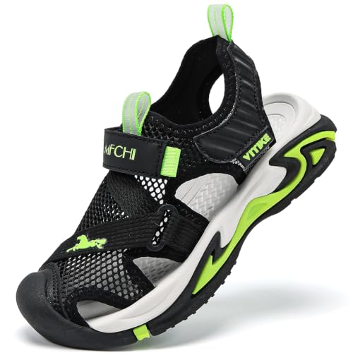 JMFCHI Sandalen Jungen Trekkingsandalen Kindersandale Geschlossene Mädchen Sommerschuhe Rutschfest Outdoor Sportsandalen Schwarz Grün gr.40