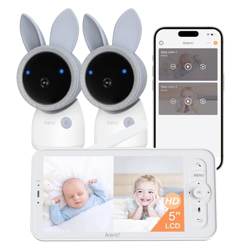 ARENTI 4MP Baby Monitor with 2 Cameras, 5' Screen Video Baby Monitor, Dual-Band 2.4G/5G WiFi with...