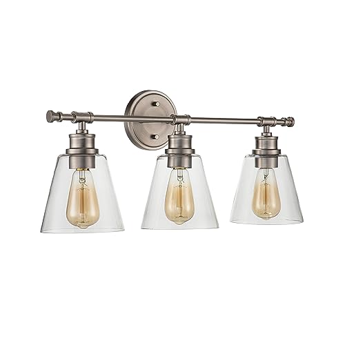 Image of Aspen Creative 62340-09-3, Three-Light Metal Bathroom Vanity Wall Light Fixture, 23-3 /4 inch Wide, Transitional Design in Brushed Nickel