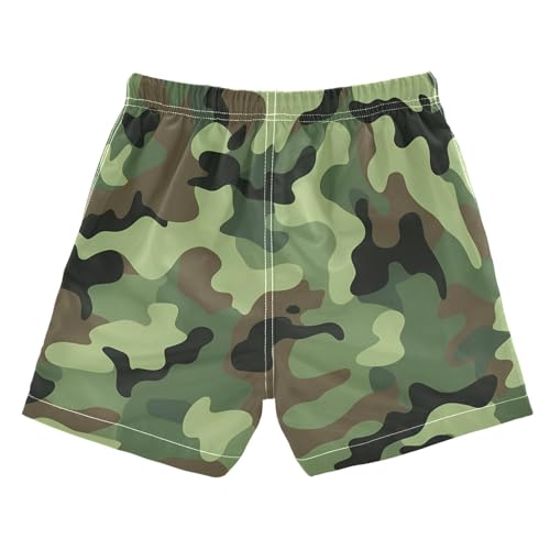 Camouflage Green Workout Shorts Youth Stretch Swim Shorts Drawstring Compression Liner Beach Hawaii Vacation 2T2