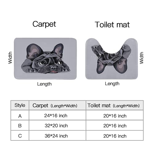 Flannel Bathroom Carpet Mat 20X32Inch French Bulldog Portrait 2 Pieces Bathroom Mat Carpet Toilet Cover With Non-Slip Mat Ljn #TOP2
