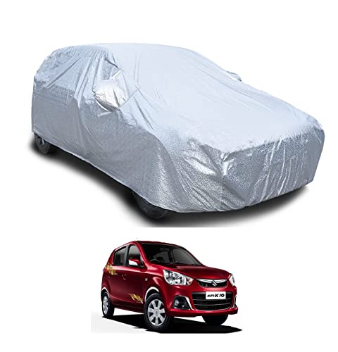 Image of Auto Hub Waterproof Car Cover Compatible with Maruti Alto K10 with with Mirror Pocket, Soft Cotton Lining, Waterproof Alto K10 Car Cover- Metallic Silver
