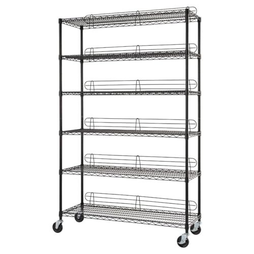 TRINITY Heavy Duty 6-Tier Adjustable Wire Shelving with Wheels and Backstands for Kitchen Organization, Garage Shelving, NSF Certified, 48” W x 18” D x 72-77” H, 800-4800 lb Capacity, Black