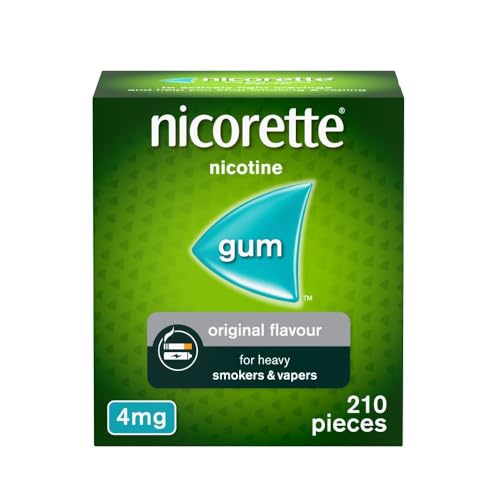 Nicorette 4mg Gum Original Flavour (210 Pieces), Discreet Stop Smoking and Stop Vaping Aid to Help you Quit For Good, Tackle Cravings and Withdrawal Symptoms, Nicotine Gum (Quit Smoking or Vaping)