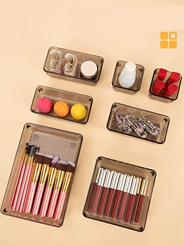 Image of Regalo Desk Drawer Organizer Trays Various Size Bathroom Drawer Tray Dividers Plastic Vanity Organizers Storage Bins for Makeup Dresser Kitchen Office (Clear) (4PC, Black)