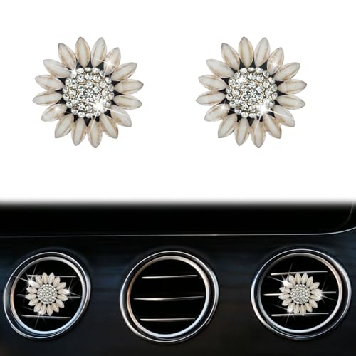 Image of Sunflower Air Vent Clips Car Accessories Bling Sunflower Air Freshener Outlet Clips for Women Car Interior Decorations Cute Flowers Cars Clips Air Fresheners Interior Accessories (2, Beige)