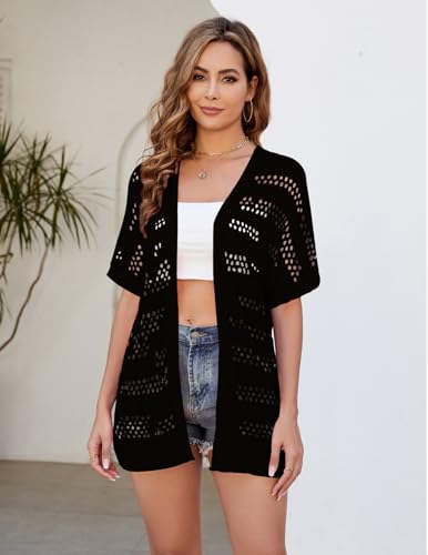 Yekaty Womens Lightweight Crochet Short Sleeve Cardigans Open Front Summer Sweaters Casual Boho Kimonos Cover Up2