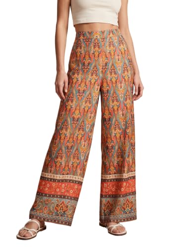 Image of HELLCAT Trousers for Women | Wide Leg Palazzo Pants | Printed High Rise Wide Leg Trouser | Korean Women Casual Vacation Bottom Wear - Pack 1