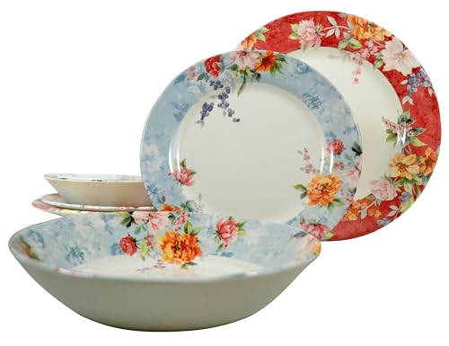 TUDOR ROYAL - Juego de vajilla redonda de porcelana de 6 piezas, servicio para 2 personas, diseño floral multicolor, platos, cuencos, tazas, platos, vajilla de alta calidad, patrón único, brillante TUDOR ROYAL - Juego de vajilla redonda de porcelana de 6 piezas, servicio para 2 personas, diseño floral multicolor, platos, cuencos, tazas, platos, vajilla de alta calidad, patrón único, brillante