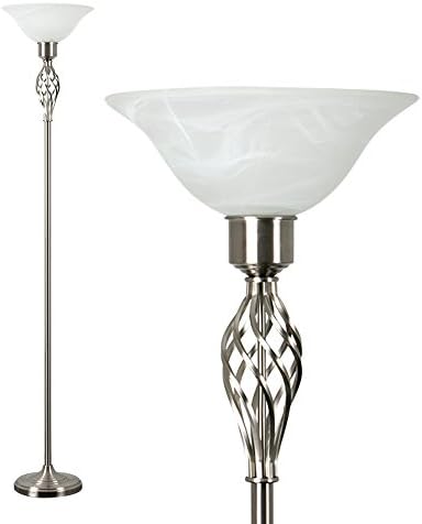 MiniSun Traditional Style Satin Nickel Barley Twist Floor Lamp with a Frosted Alabaster Shade