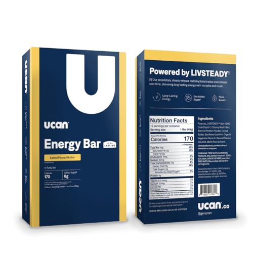 Image of UCAN Energy Bars | Low Sugar, Low Calories | Gut Friendly, Caffeine-Free, Vegan, Non-GMO, No Soy, Keto Friendly | Running, Cycling, Fitness, Pre & Post Workout | Salted Peanut Butter 12 Count