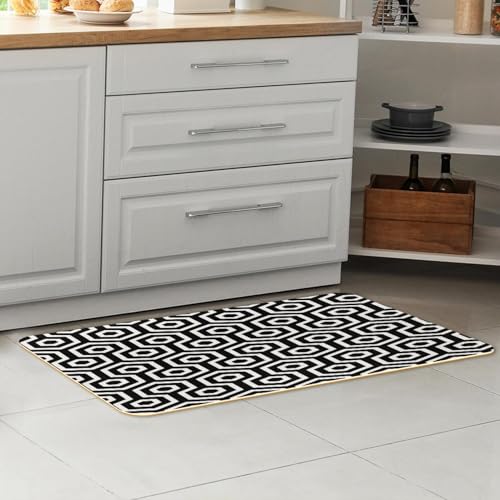 Alfombrillas de cocina negras VAPOKF con patrón hexagonal lavables de dos piezas 7