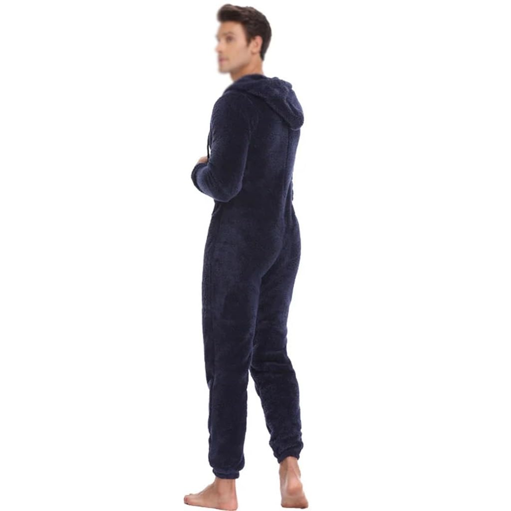 Men's Winter Warm Plush Splicing Onesie Fluffy Ones-piece Pajamas Adult Men's Clothing(M)