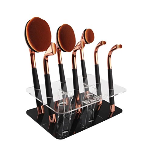 Yoyorule 9 Hole Oval Makeup Brush Holder Drying Rack Organizer Cosmetic Shelf Tool (Black)