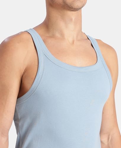 Image of Jockey US26 Men's Super Combed Cotton Rib Square Neck Gym Vest Faded Denim XXL