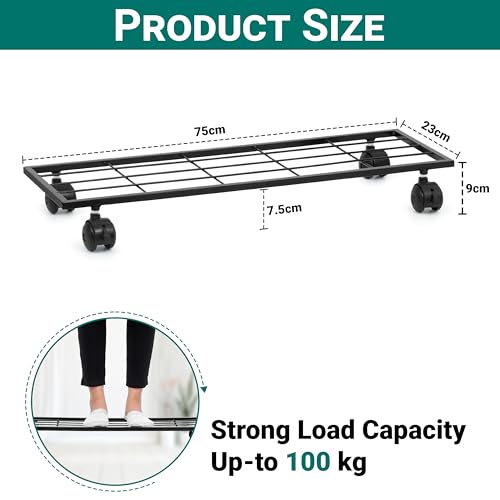 Image of Livzing 1 Pc 29 Inch Metal Plant Stand with Lockable & unlockable Wheels, Flower Pot Stand - Rectangle Planter Stands for Indoor Outdoor Home Garden Heavy Duty Powder Coating Gamla Holder for Balcony