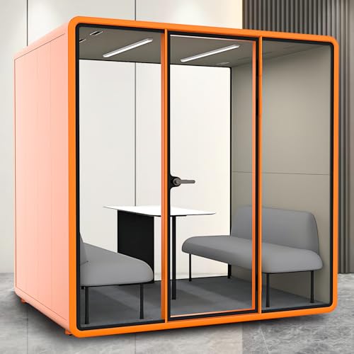 Cabina de sonido para oficina con privacidad acústica - Cabina insonorizada con estructura de placa de acero y marco naranja con esquinas curvas, tamaño 70.27×90.55 pulgadas miniatura 1