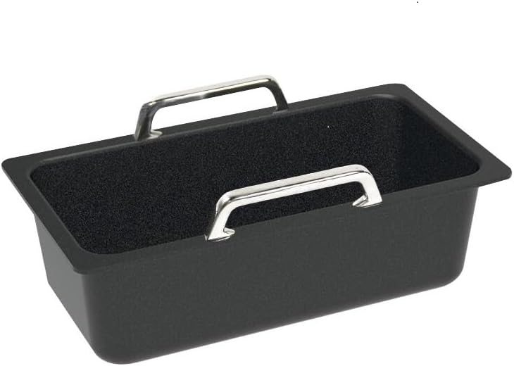 Gastronorm AMZN-51833-G Container High GN 1/3 Smooth Base, Non-Induction, 17.6 cm x 32.5 cm, 5.5 cm High, with Stainless Steel Handles, Lotan® Non-Stick Finish