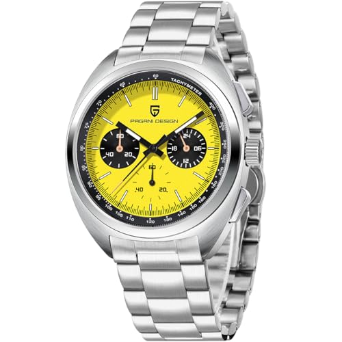 LACZ DENTON Pagani Design PD1782 Men's Chronograph Watch Sapphire Mirror 10Bar Waterproof Men Quartz Wrist Watch VK63 Movement (Yellow)