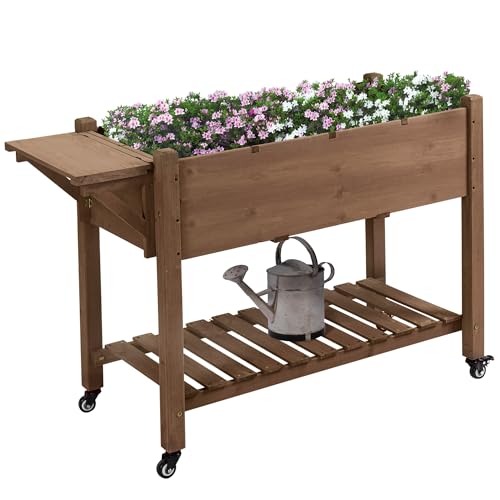 Outsunny Pflanzkasten auf Rollen mit Ablage