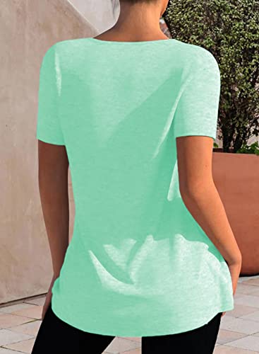 Dokotoo Womens Summer Tops Casual Square Neck Tops Loose Fit Solid Color Short Sleeve Tunic Tops To Wear With Leggings Oversized T Shirts Green Small #TOP1