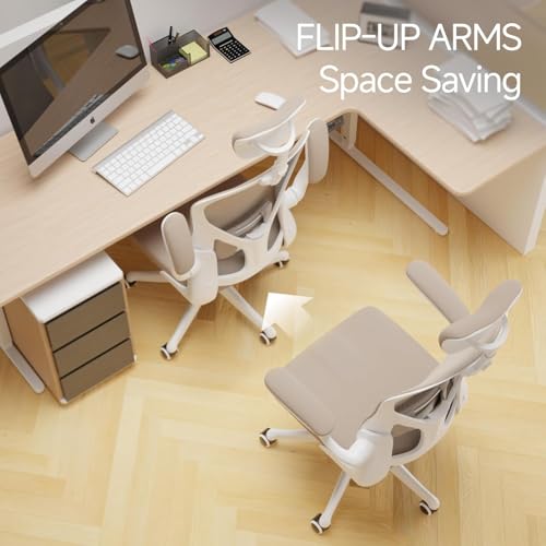 Image of Office Chair (02Khaki, Chair) | 360 Swivel Adjustable Lumbar Support & Flip-Up Armrests capacity 300 lbs capacity