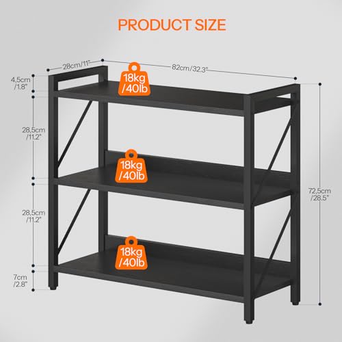Image of HOOBRO Bookshelf, 3-Tier Industrial Bookcase, Book Shelf Storage Organizer, Bookshelf with Metal Frame for Living Room, Bedroom, Home Office, Kitchen, Black BB718SJ01