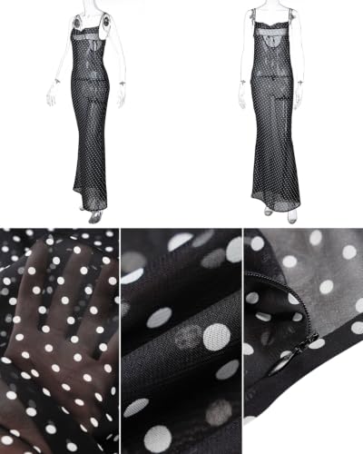 Image of Suillty Women Mesh Sheer Spaghetti Strap Long Maxi Dress Sexy Sleeveless Backless Beach Swimsuit Cover Ups Party Club Dresses