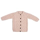 SAOL Aran Cardigan for Kids: 100% Merino Wool, Crew Neck, and Button Front - Made in Ireland (US, Age, 12 Months, 18 Months, Parsnip)