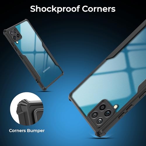 Image of A rtistque Clear Hard Transparent Acrylic Armor Back Cover Case for Samsung Galaxy F12 / M12 / A12 | Shockproof TPU Edge Protection | Slim Protective Design | Samsung Galaxy F12 Back Cover - Black