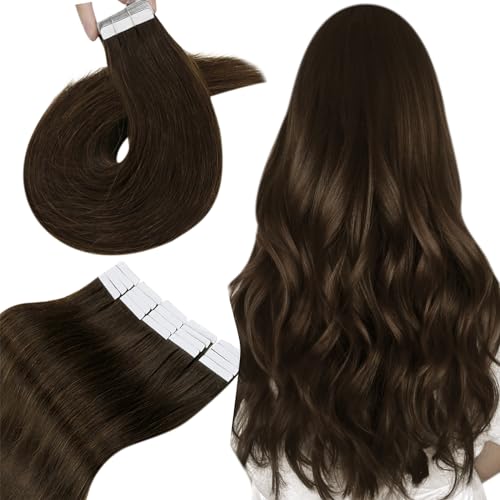 Hetto Tape in Hair Extensions Human Hair Brown 22 Inch, Invisible Tape Hair Extensions Real Human Hair Tape Ins Straight
